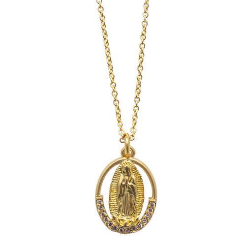 Dije Con Cadena En Acabado Dorado De La Virgen Con Cubic Circonias Joyería Religiosa