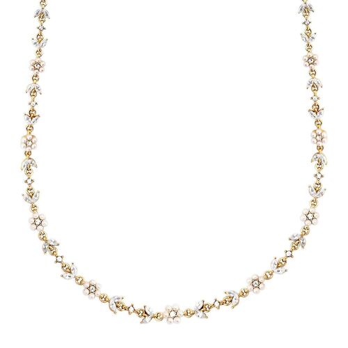 Collar dorado con microperlas; circonias y cristales Carré