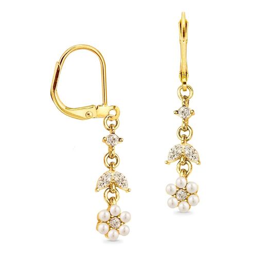 Aretes Dorados con Microperlas, Circonias y Cristales Carré