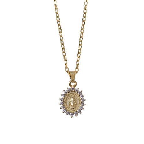 Medalla Virgen Plata .925 con Baño e Oro y Cubic Circonias Joyería Religiosa