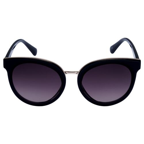 Lentes De Sol Redondos Emanuel Ungaro Pasta Negra Con Metal Dorado y Micas Negras Para Mujer