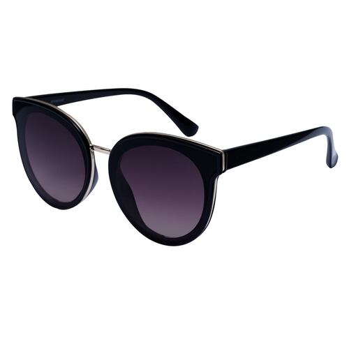 Lentes De Sol Redondos Emanuel Ungaro Pasta Negra Con Metal Dorado y Micas Negras Para Mujer