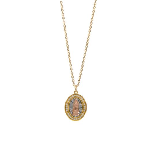Medalla Pequeña de la Virgen Plata .925 con Circonias Joyería Religiosa