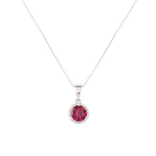 Dije Redondo con Cadena Plata .925 Circonias Rubí y Cristal Artré .925