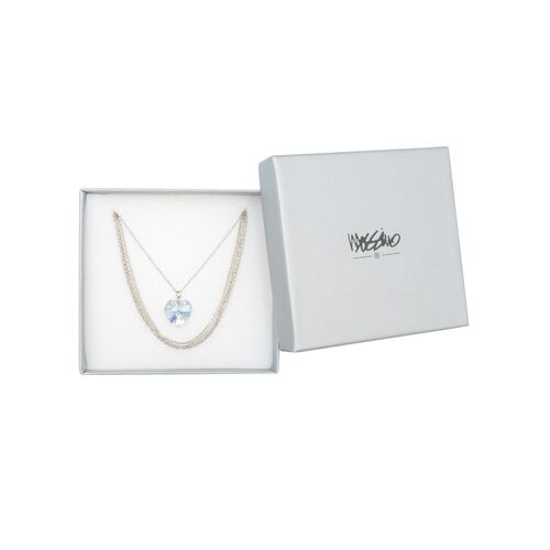 Collar Triple Cadena Diamantada y Corazón Acabado Rodio Mossimo