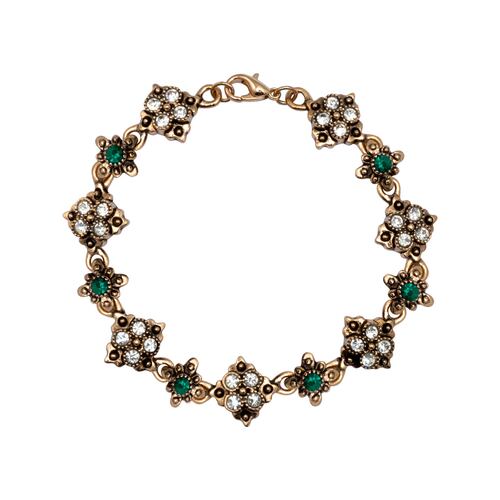Pulsera Esmeralda Verde Baño De Oro Multicolor Queen Victoria