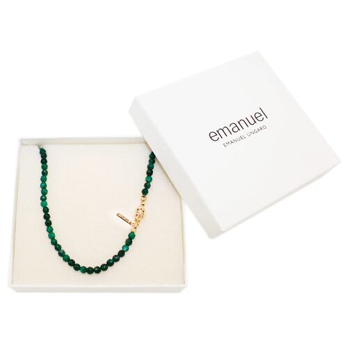 Collar con Piedra Natural Jade Verde Baño De Oro Multicolor Emanuel Ungaro
