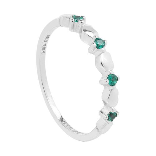 Anillo Redondo Corazones Lisos Y Zirconias Verdes Villalpando