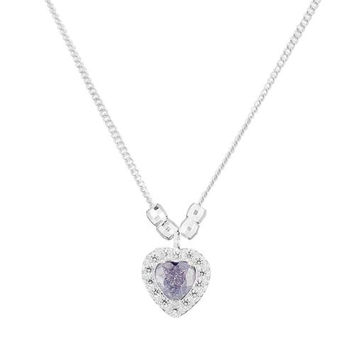 Collar Plata .925 De Corazón con Zirconias y Piedra Lila Villalpando
