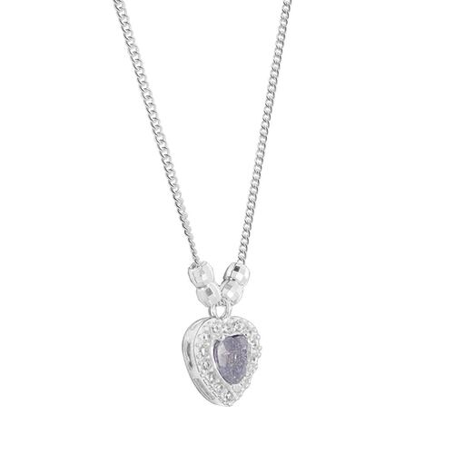 Collar Plata .925 De Corazón con Zirconias y Piedra Lila Villalpando