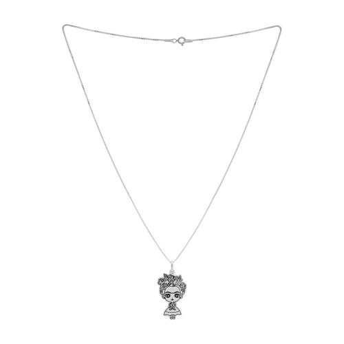 Cadena Plata .925 con Dije Frida Kahlo Caricatura Villalpando