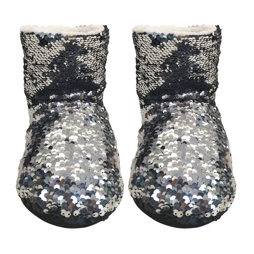 Bota Pantufla Lentejuelas Dama Plata G-Exg