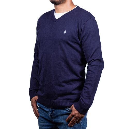 Sweater Polo Club cuello V ca22-103samch talla mediana color azul