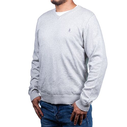 Sweater Polo Club cuello V talla grande color gris