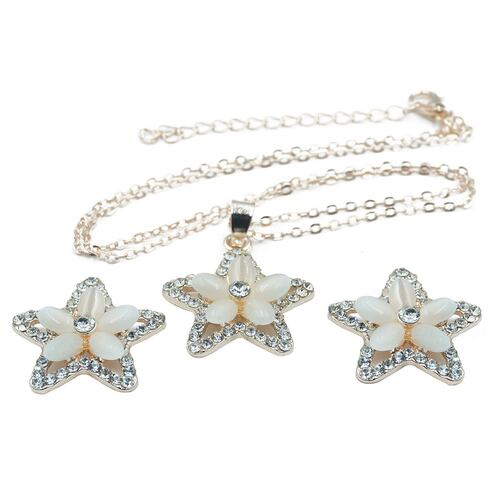 Set de collar y aretes dorado con ojo de gato birma