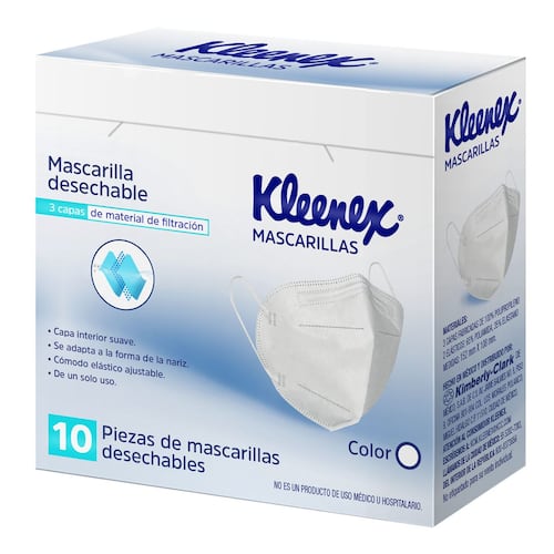 Cubrebocas Kleenex 3 capas 10 pzas