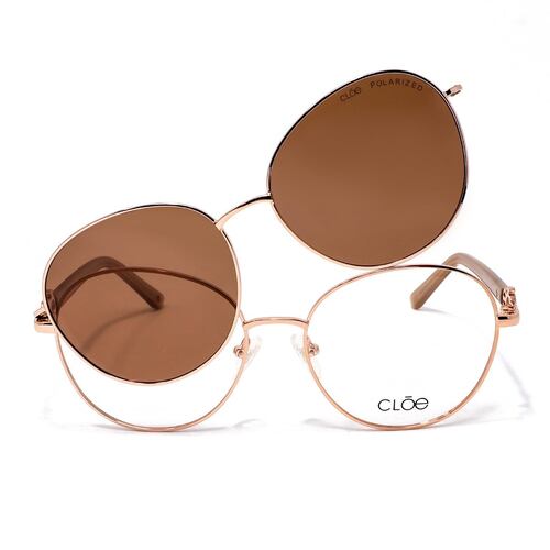 Armazón Oftálmico Cloe Color Oro Rosa Con Clip Polarizado Para Mujer