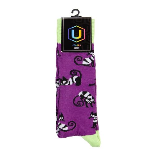 Calcetín Fantasía gato morado Único