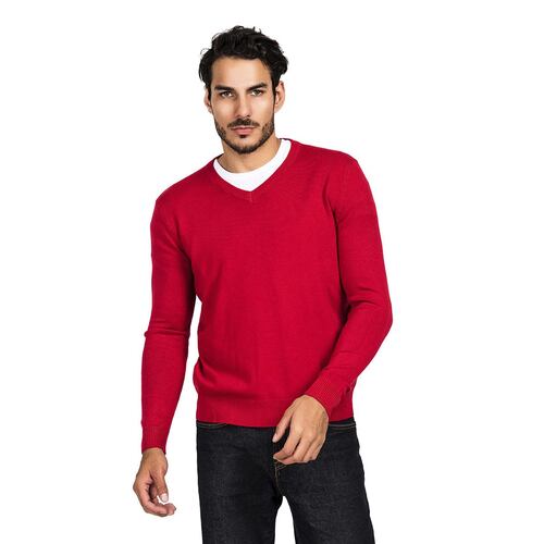 Suéter para caballero cuello V color vino talla extra-grande