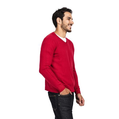 Suéter para caballero cuello V color vino talla extra-grande