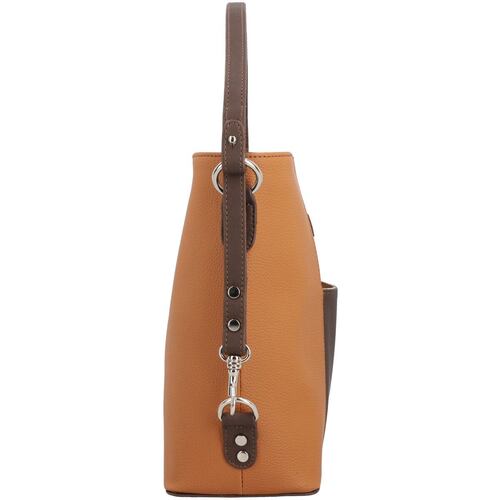 Bolsa Michel Domit cubeta con bolsillo frontal asa larga color camel modelo DZU513