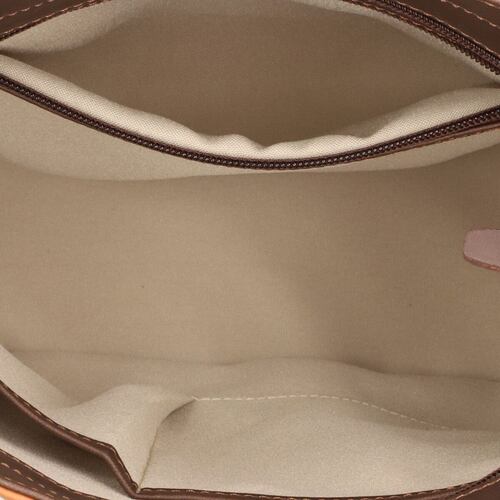 Bolsa Michel Domit cubeta con bolsillo frontal asa larga color camel modelo DZU513