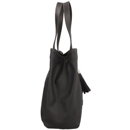 Bolsa Michel Domit cubeta con bolsillo frontal color negro modelo DZT590
