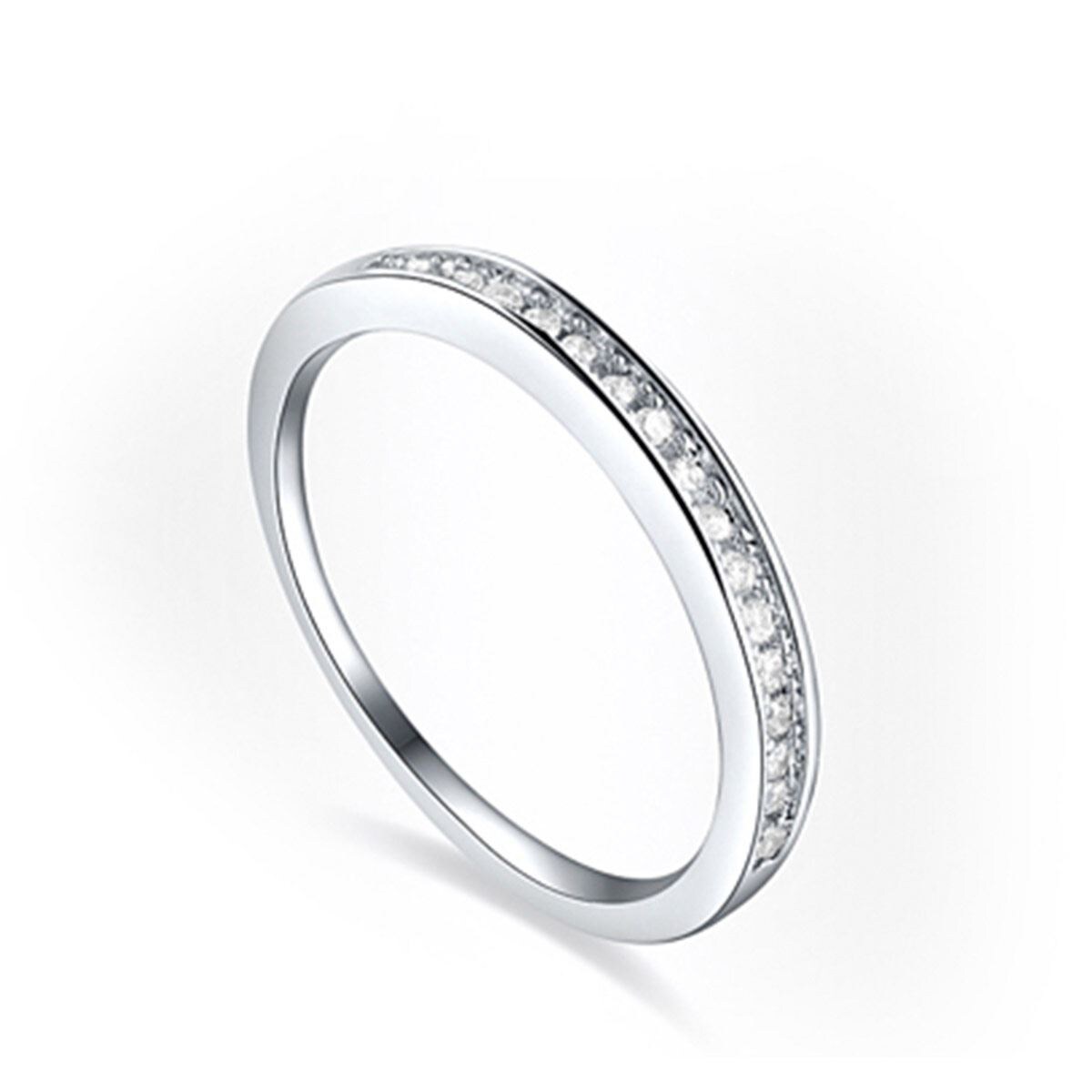 Anillo Baño Oro Blanco 18K Biselado con Cristales Blancos Amor de Cristal