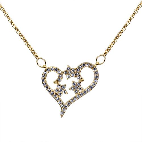 Collar Corazón con Estrellas e Incrustaciones de Cristales Baño Oro Amarillo 18K Amor de Cristal