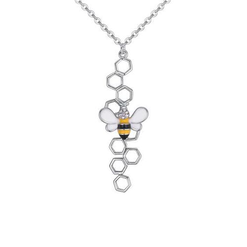 Dije Abeja Cristales Blancos Baño Oro Blanco 18K Amor de Cristal