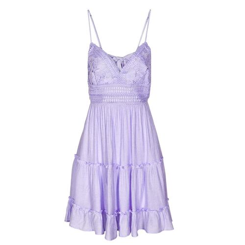 Vestido corto para mujer con encaje, olanes y cinta de amarre en espalda Philosophy talla mediana color morado claro modelo 4487DY