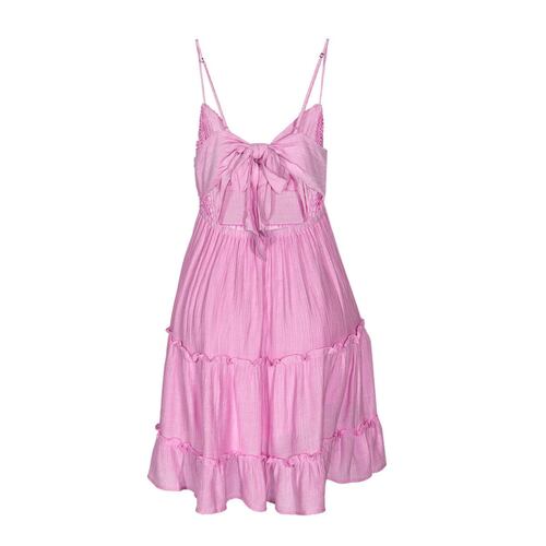 Vestido corto para mujer con encaje, olanes y cinta de amarre en espalda Philosophy talla chica color rosa modelo 4487DY