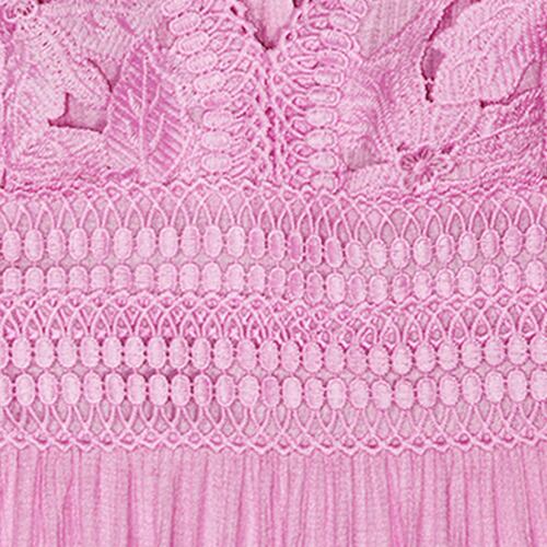 Vestido corto para mujer con encaje, olanes y cinta de amarre en espalda Philosophy talla chica color rosa modelo 4487DY
