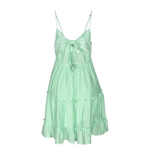 Vestido corto para mujer con encaje, olanes y cinta de amarre en espalda Philosophy talla mediana color verde modelo 4487DY