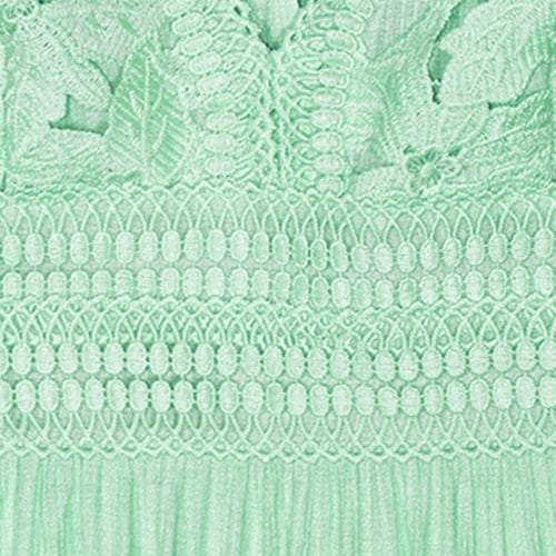 Vestido corto para mujer con encaje, olanes y cinta de amarre en espalda Philosophy talla grande color verde modelo 4487DY