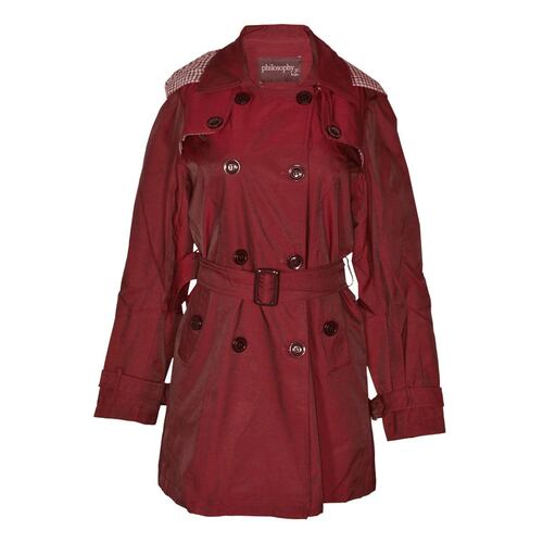 Gabardina Para Mujer, Con Botones Y Cinturón Philosophy Jr Talla Mediana Color Rojo Obscuro Modelo GTL2039