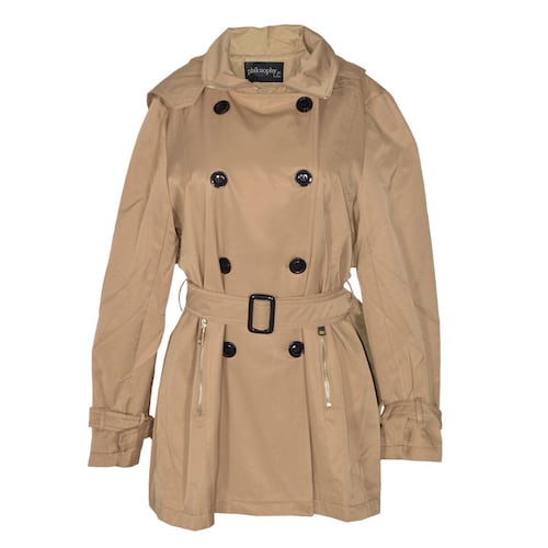 Gabardina Para Mujer, Con Botones Y Cinturón Philosophy Jr Talla Grande Color Cafe Claro Modelo GCV2021