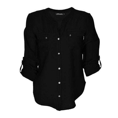 Blusa lisa con elevación en manga y botones para mujer Philosophy