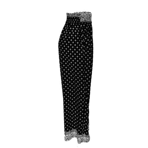 Pantalón amplio para mujer, con estampado y elástico en cintura Philosophy Jr talla chica, color negro combinado, modelo 1569A..
