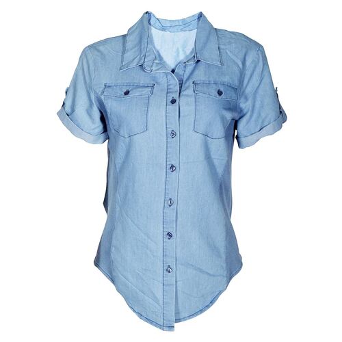 Blusa De Mezclilla Para Mujer, Con Botones Philosophy Jr Talla Chica Color Azul Claro Modelo CTP276M