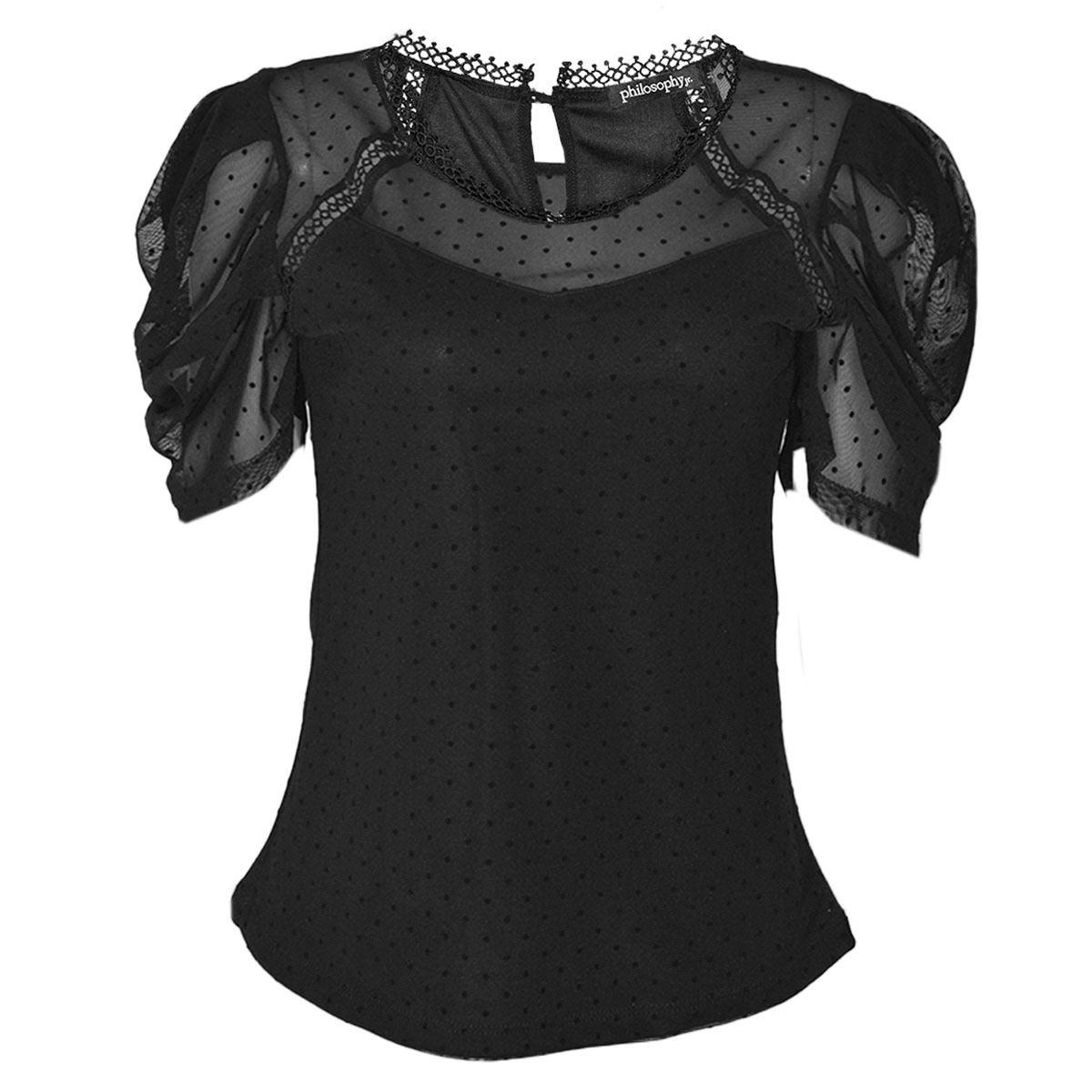 Blusa con aplicaci n de encaje tipo mesh para mujer Philosophy