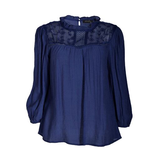 Blusa lisa con encaje y olanes en cuello para mujer Philosophy