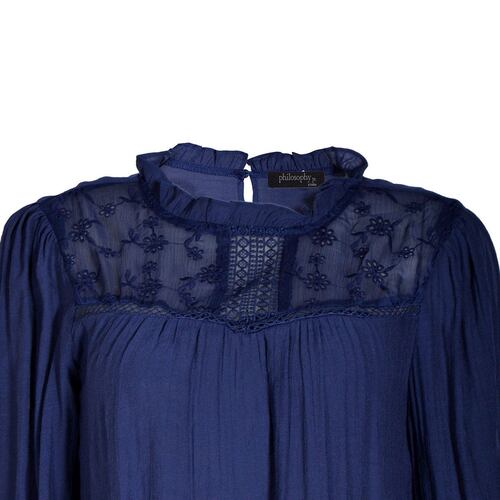 Blusa lisa con encaje y olanes en cuello para mujer Philosophy