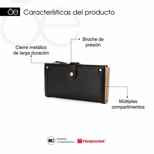 Billetera Flap Cloe Negra para Mujer