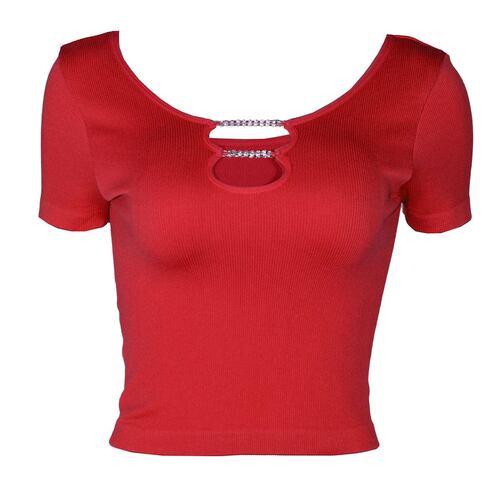 Playera lisa con aplicaciones en cuello para mujer Philosophy talla chica mediana
