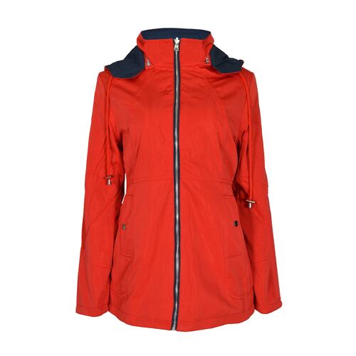 Gabardina con capucha Philosophy rojo combinado talla chica para mujer