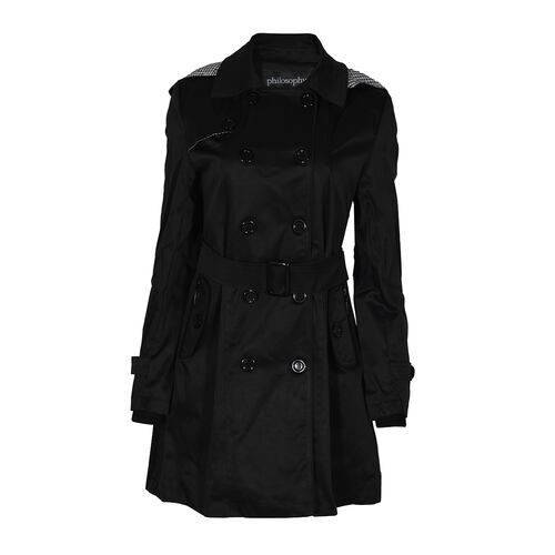 Gabardina con cinturón y capucha Philosophy color negro talla chica para Mujer