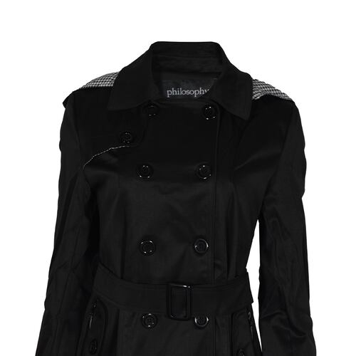 Gabardina con cinturón y capucha Philosophy color negro talla chica para Mujer