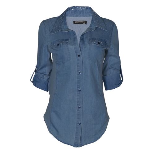 Blusa de Mezclilla con aplicaciones de Pedrería Philosophy Jr Plus para  Mujer  Talla 2X para Mujer