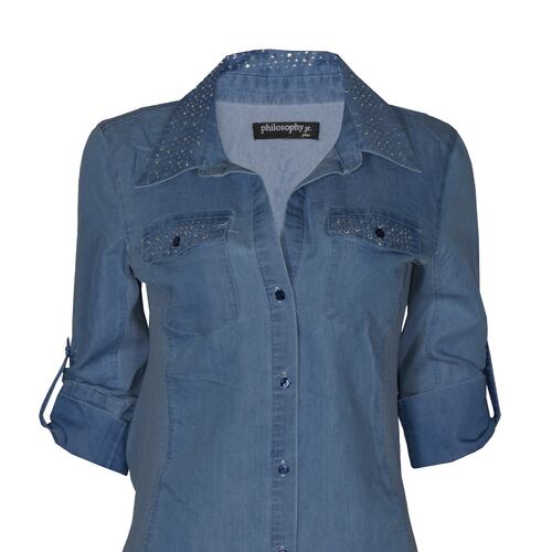 Blusa de Mezclilla con aplicaciones de Pedrería Philosophy Jr Plus para  Mujer  Talla 2X para Mujer